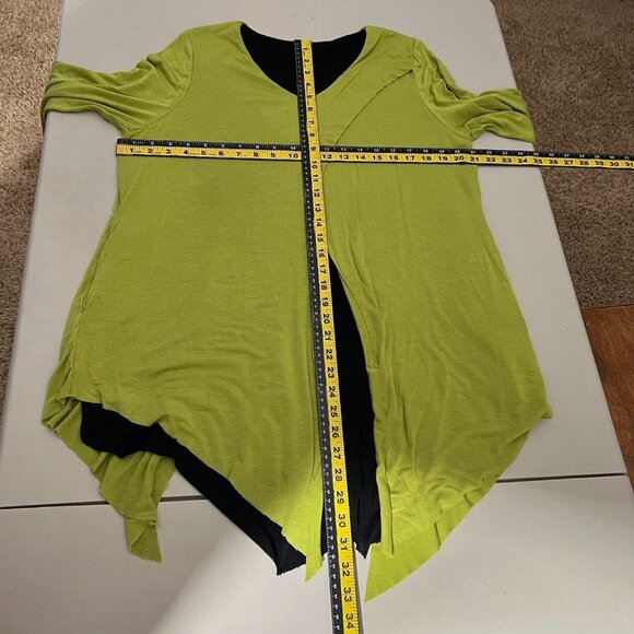 Aria Handmade Norma Tunic Top Womens Large Green Black Layered 3/4 Sleeve V-Neck - Picture 2 of 10